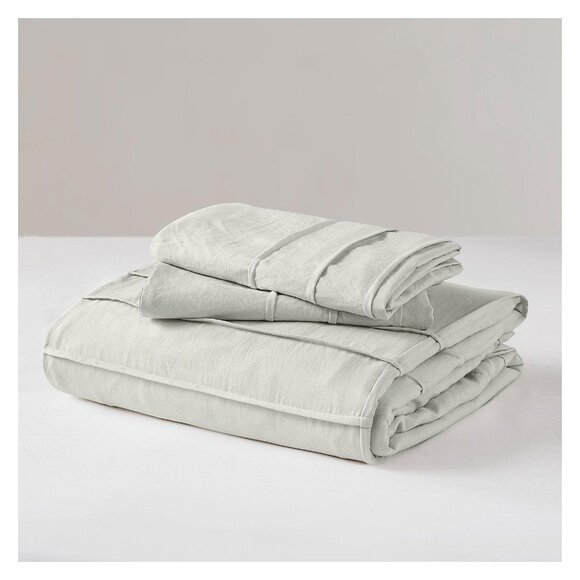 NEW 510 Design Soft Wash Pleated Duvet 3-Piece Cover Set Silver Gray Queen - Picture 3 of 5